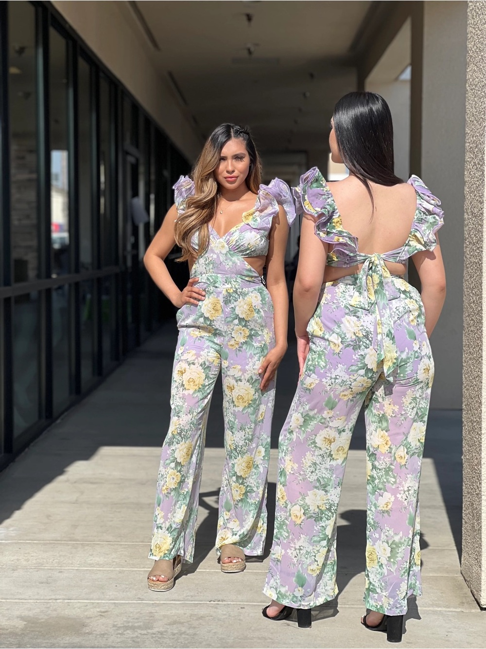 Lilac Floral Ruffle Sleeve Jumpsuit - Picture 5 of 5